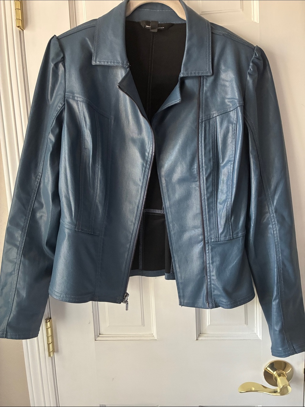 White House Black Market Blue Faux Leather Jacket